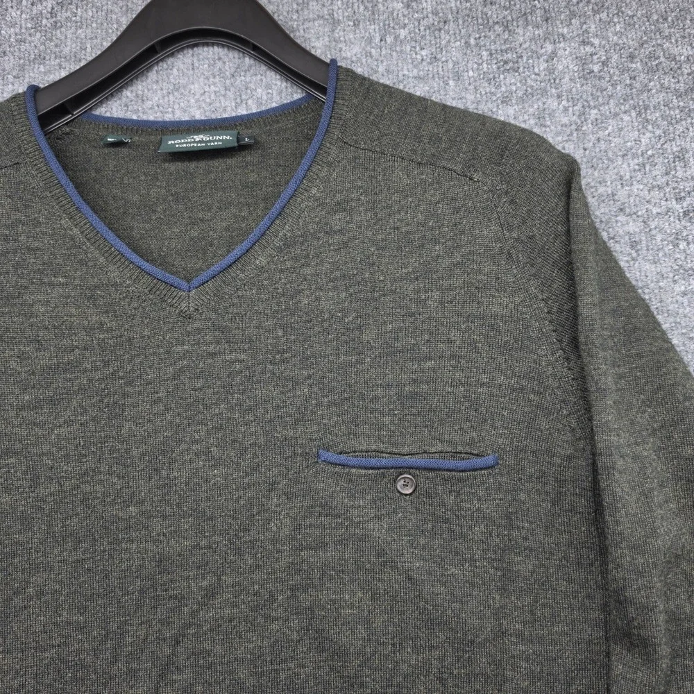 Rodd & Gunn Mens V-Neck Sweater Olive Green 100% Extrafine Merino‎ Wool Large L